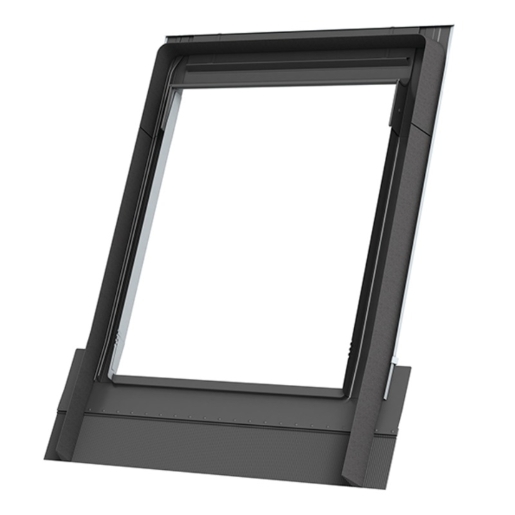 Keylite Deep Tile Roof Flashing in black, measuring 550mm x 1180mm, features a sleek design with a durable material, ideal for roof installations.