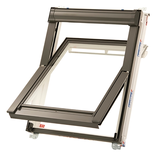 Keylite Hi-therm Centre Pivot Roof Window in white finish, measuring 1140mm x 1180mm, featuring a sleek design and a large glass pane for optimal light entry.