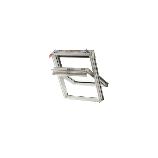 Keylite Hi-therm Centre Pivot Roof Window in white finish, measuring 1340mm x 980mm, featuring a sleek design with a durable frame and clear glass panes.