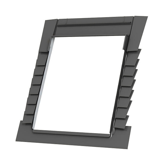Keylite Plain Tile Roof Flashing in grey, measuring 550mm x 1180mm, features a sleek design with vertical grooves for effective water drainage and a durable material for roof installations.