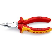Knipex insulated pointed combination pliers with red and yellow handles, silver pointed jaws, and VDE certification.