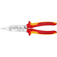 Red and yellow Knipex insulated pliers with multi-component grips and precision cutting edges.