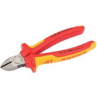 Red and yellow Knipex 160mm fully insulated diagonal side cutters with sharp steel blades.
