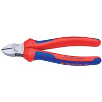 Red and blue Knipex 160mm heavy duty diagonal side cutter with sharp steel blades and ergonomic handles.