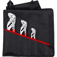 Knipex 3-piece chrome plier nut wrenches set in black fabric case with red trim, various sizes.