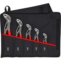 Black and red Knipex Cobra water pump plier set with five sizes in a black fabric case.