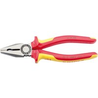 Knipex 200mm fully insulated combination pliers with red and yellow handles, chrome-plated jaws.