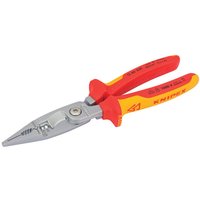 Red and yellow Knipex 200mm insulated pliers with multi-component grips and precision cutting edges.