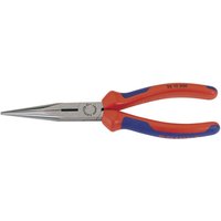 Red and blue Knipex 200mm long nose pliers with heavy duty handles and pointed steel jaws.