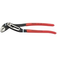 Knipex 250mm Alligator water pump pliers with red handles and adjustable jaw for gripping pipes.