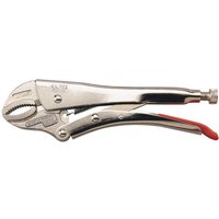 Knipex 250mm curved jaw self grip pliers, silver with red handle tips, adjustable screw mechanism.