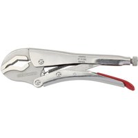 Silver Knipex 250mm prism jaw self-grip pliers with red handle tip and adjustable screw mechanism.