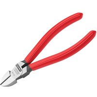 Knipex diagonal cutters with red PVC grips, 140mm length, sharp silver cutting edges, and black joint area.