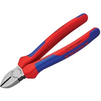 Red and blue Knipex diagonal cutters with multi-component grip and sharp cutting edges, 180mm length.