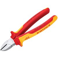 Red and yellow Knipex diagonal cutter, 180mm, with insulated handles and sharp, angled cutting edges.