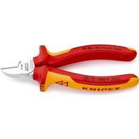 Red and yellow insulated diagonal cutting pliers with sharp blades and ergonomic handles, labeled Knipex 70 06 VDE.