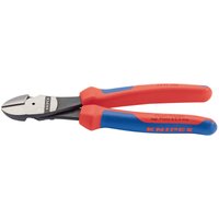 Knipex high leverage diagonal cutter, 200mm, with red and blue comfort grip handles and sharp cutting edges.