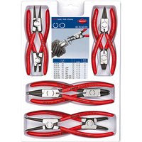 Knipex 8 Piece Circlip Pliers Set with red handles and precision tips in a clear plastic packaging.