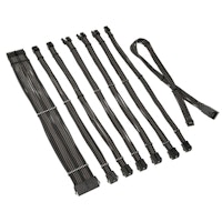 Braided cable extension kit in jet black and gunmetal grey, featuring multiple flexible cables with connectors, designed for 12V hardware compatibility.