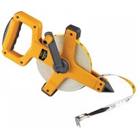 Yellow Komelon Unigrip Fibreglass Tape 30M/100Ft with black handle and crank, 13mm wide tape with metal end hook.