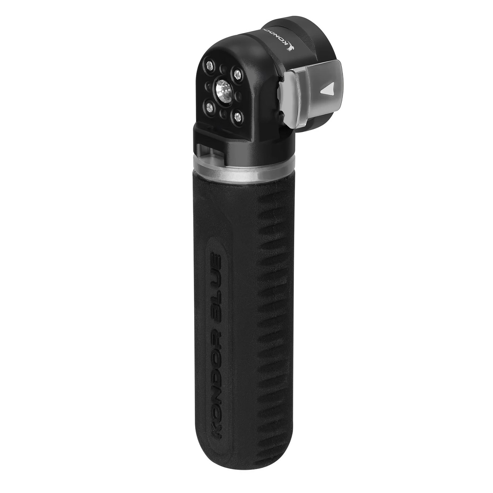 Black rubber grip with a textured surface, featuring a reversible pivot rosette and six mounting holes, designed for secure attachment and enhanced control in filmmaking.
