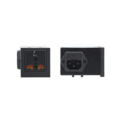 Black socket-outlet from Kramer Electronics featuring two power ports, a sturdy plastic exterior, and a compact design suitable for various electronic devices.