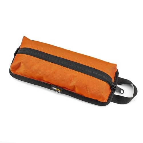 Orange Codura pouch with a black zipper and handle, featuring a durable fabric design ideal for tools or small accessories.