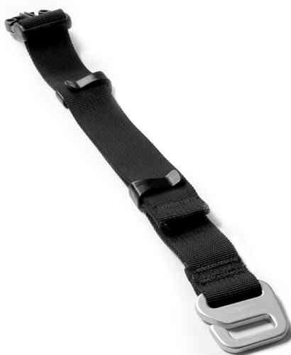 Black replacement hock strap for Kriega US-Drypack, made of durable nylon with adjustable clips and a metal buckle for secure attachment.