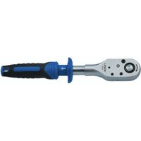Silver Laser 1/2" drive ratchet with black and blue rubber grip and pull-back rapid action mechanism.