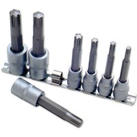 Silver Laser 2900 Ribe Profile Bit Set, 7 pieces with hexagonal shafts and ribbed tips, mounted on a metal holder.