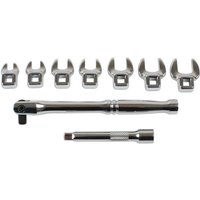 "Silver 9 piece 1/4'' drive flare nut spanner set with ratchet handle and extension bar by Laser"