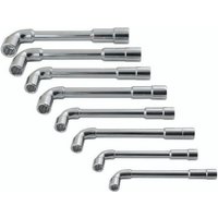 "Silver Laser 7506 8 piece angled socket spanner set with varying lengths and go-thru design"