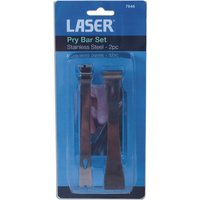 Stainless steel Laser 7648 pry bar set, two pieces with flat and curved ends, in blue packaging.