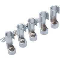 Silver Laser 8643 3/8"D socket set, 5 pieces, U-shaped design for difficult access, mounted on a metal rail.
