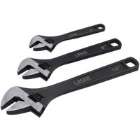 Black Laser 8677 adjustable wrench set, 3 pieces, with silver jaws and measurement markings on handles.