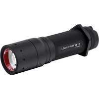 Black LED Lenser PTT Police LED torch with textured grip and red-ringed lens.