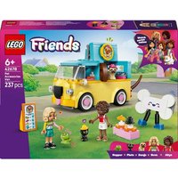 LEGO Friends Pet Accessories Van set with yellow van, pet figures, grooming tools, and colorful decorations.