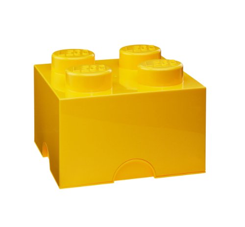 Bright yellow 4-stud storage brick made of durable plastic, featuring four raised studs on top and an open compartment for organizing small items.
