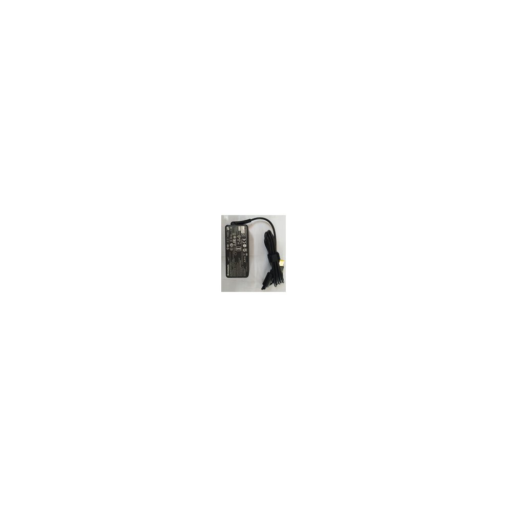 Black Lenovo 01FR035 power adapter with a compact design, featuring a textured surface and a power cord attached for indoor use, rated at 45 W.