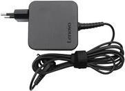 Black Lenovo 01FR133 power adapter with a compact square design, featuring a two-prong plug and a coiled black cable for indoor use, rated at 45 W.