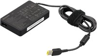 Lenovo 36200124 power adapter in black, featuring a compact rectangular design, a 65 W output, and a black cable with a yellow connector.