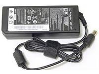 Black Lenovo 40Y7666 power adapter with a 90W capacity, featuring a rectangular design, multiple safety labels, and a detachable power cord.