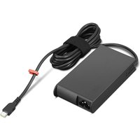 Black Lenovo 140W power adapter with rectangular design, attached cable, and USB-C connector.