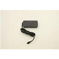 Black Lenovo 65W power adapter with rectangular shape and attached cable ending in a small connector.