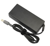 Black Lenovo ThinkPad 90W AC power adapter with a rectangular design, featuring a flexible cable and connector for indoor use.