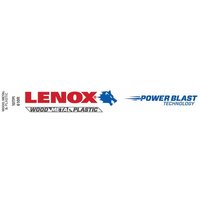 Lenox 10TPI reciprocating saw blade, white with red logo, blue text, and Power Blast Technology branding.