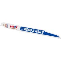 White Lenox reciprocating saw blade with blue "Wood & Nails" text, 305mm length, 6 TPI, pack of 5.