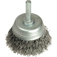 Lessmann 0.35 steel wire cup brush with twisted bristles and a metal base for DIY cleaning tasks.