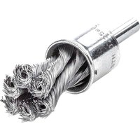 Lessmann Knot End Wire Brush with twisted steel bristles and cylindrical metal shank for power tools.