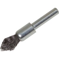 Lessmann Precision End Wire Brush with pointed end, silver metal handle, and dense wire bristles.